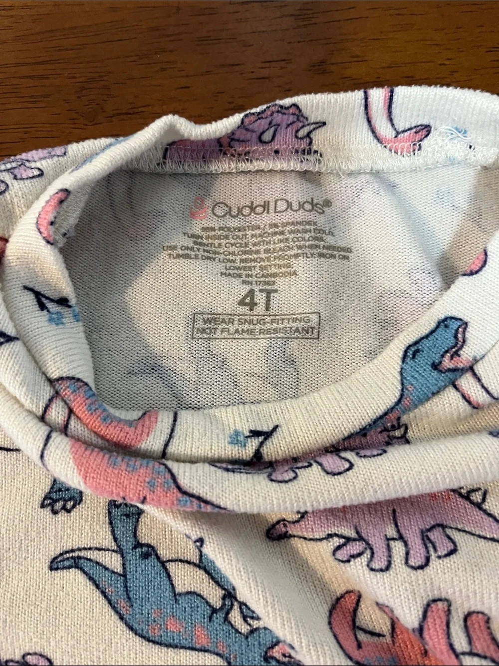 Cuddl Duds Cream Pajama Set with Pink & Blue Dinosaur Print